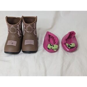 18‎ Inch Doll Shoes Cowgirl Boots With Pink Slip On Shoes Pink With Bow